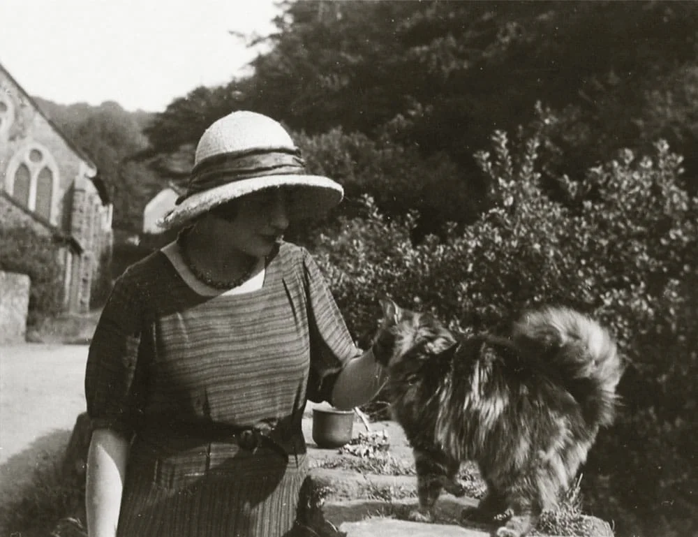 Mary Stella Edwards stroking her cat